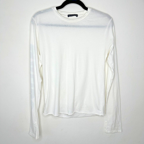 Brandy Melville White with Blue Malibu Graphic Crew Neck Long Sleeve Tee Small - Picture 2 of 8